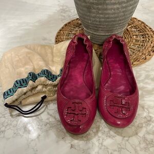 Tory Burch fuscia leather ballet flats size 8